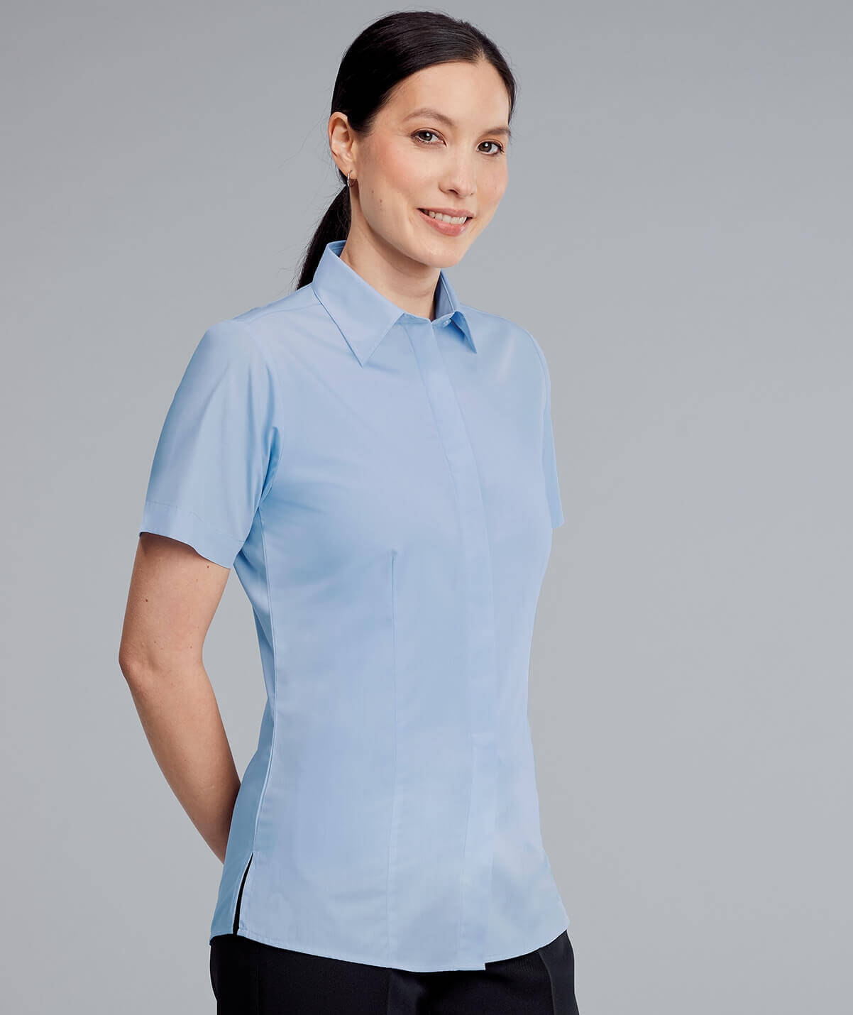 Disley BH903 Fly Front Women's Short Sleeve Blouse -0