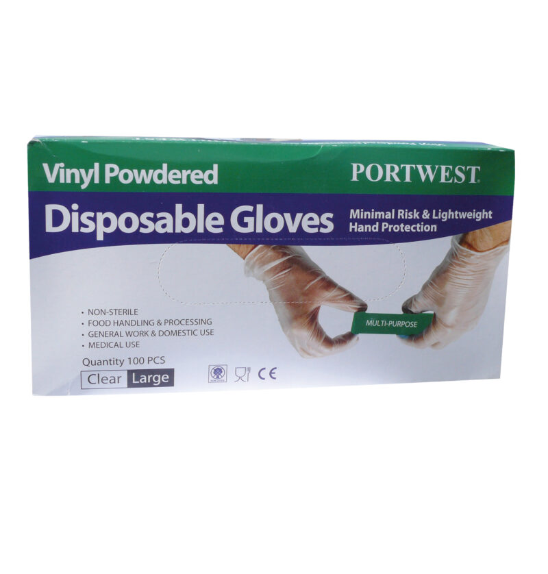 Portwest A900 Powdered Vinyl Disposable Gloves (Box of 100)-5589