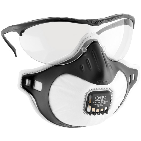 JSP ASG134-121-100 FilterSpec® Black with FMP3 Valve Filter - clear lens (boxed) Face Mask (Pack of 10)-0
