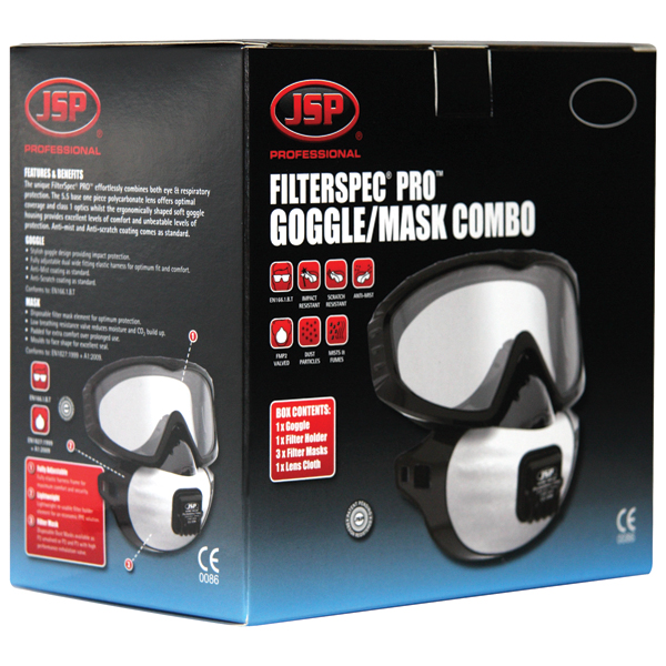 JSP AGE130-201-100 Filterspec Pro IDV Goggle Mask Combo FMP3V (Pack of 10)-0