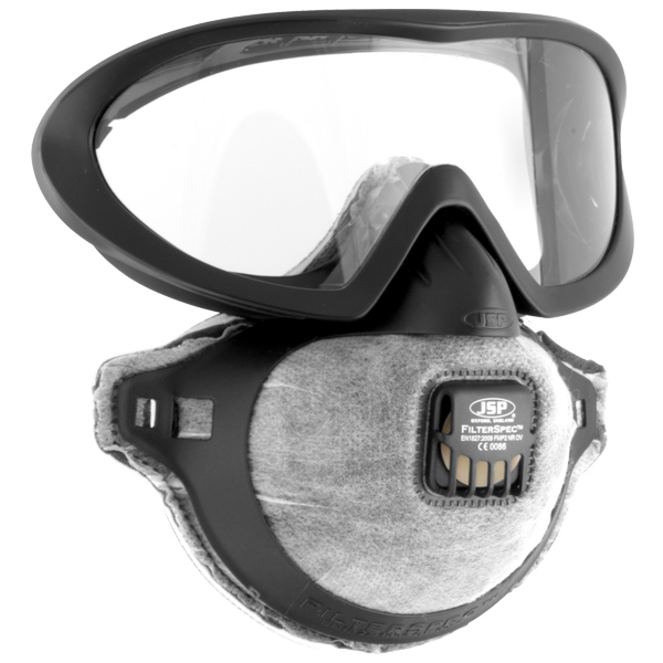 JSP AGE150-201-100 Filterspec Pro IDV Goggle Mask Combo Clear Mist- Resist+ ™ Anti-Mist Lens FMP2Ov Face Mask (Pack of 10)-0