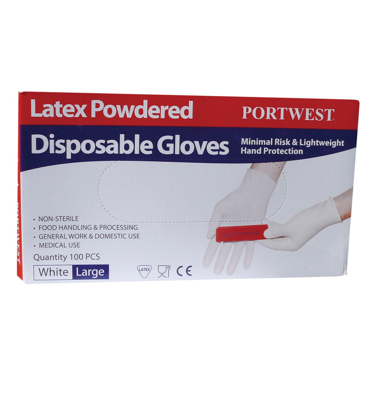 Portwest A910 Powdered Latex Disposable Glove (Box of 100)-0