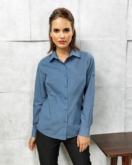 Premier PR317 Ladies' Cross-Dye Poplin Roll Sleeve Shirt-0