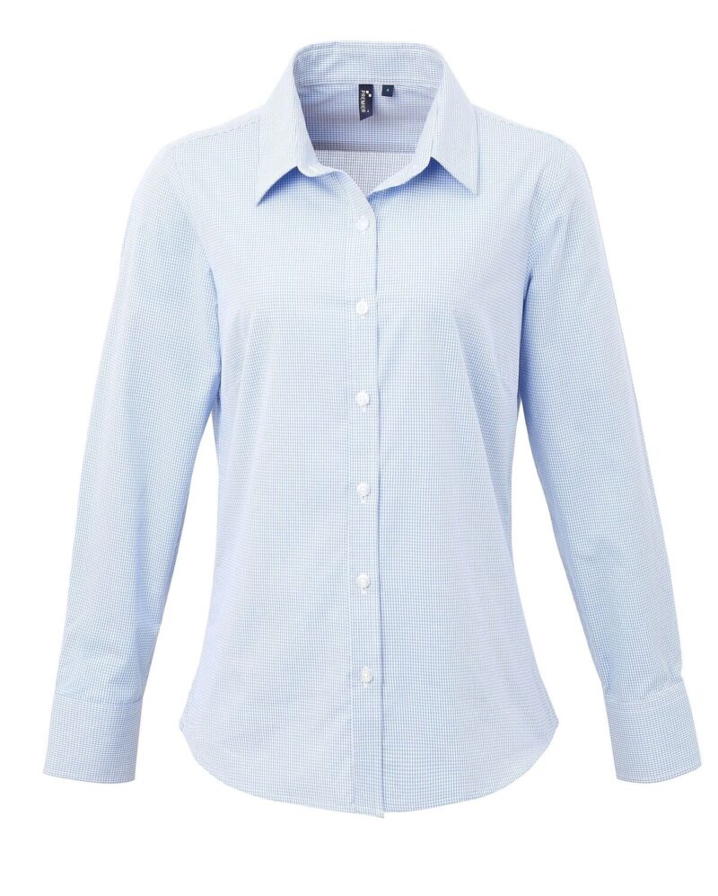 Premier PR320 Ladies Microcheck Gingham Poplin Shirt -18653