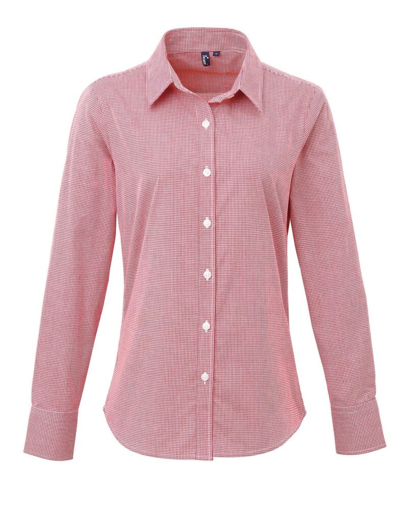 Premier PR320 Ladies Microcheck Gingham Poplin Shirt -18652