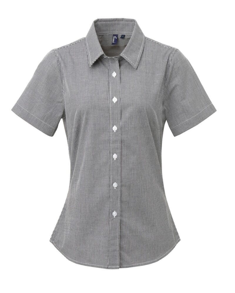 Premier PR321 Ladies Microcheck Gingham Poplin Short Sleeve Shirt -18686