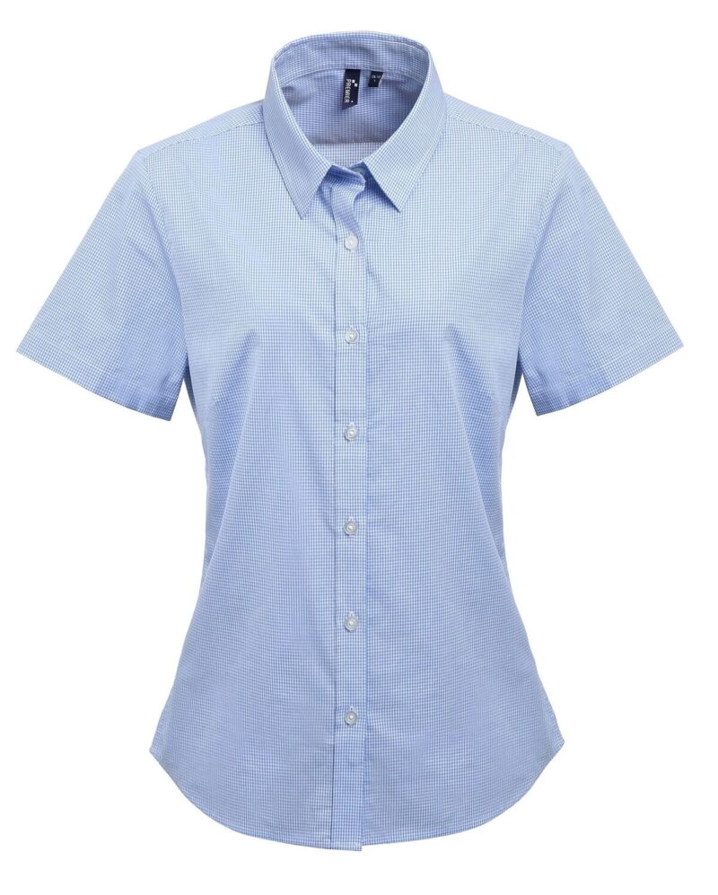 Premier PR321 Ladies Microcheck Gingham Poplin Short Sleeve Shirt -18691