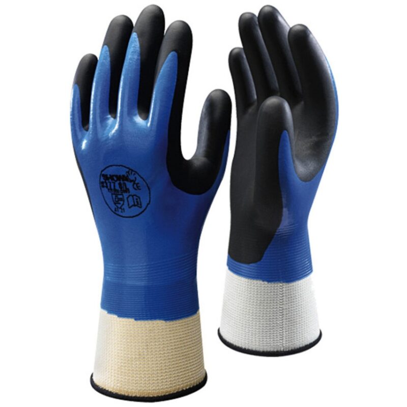 Showa 377 Fully Coated Black/Blue Grip Nitrile Glove (Pack of 10)-19130