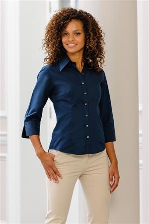 Russell Collection J954F Women's ¾ Sleeve Tencel® Navy Fitted Shirt - Size XS-21407