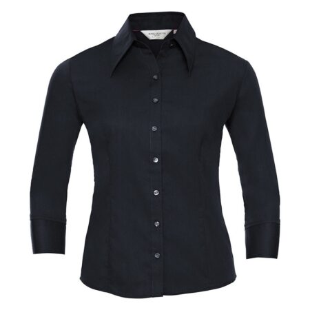 Russell Collection J954F Women's ¾ Sleeve Tencel® Navy Fitted Shirt - Size XS-0