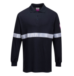 Portwest FR03 Flame Resistant Anti-Static Long Sleeve polo Shirt with Reflective Tape-0