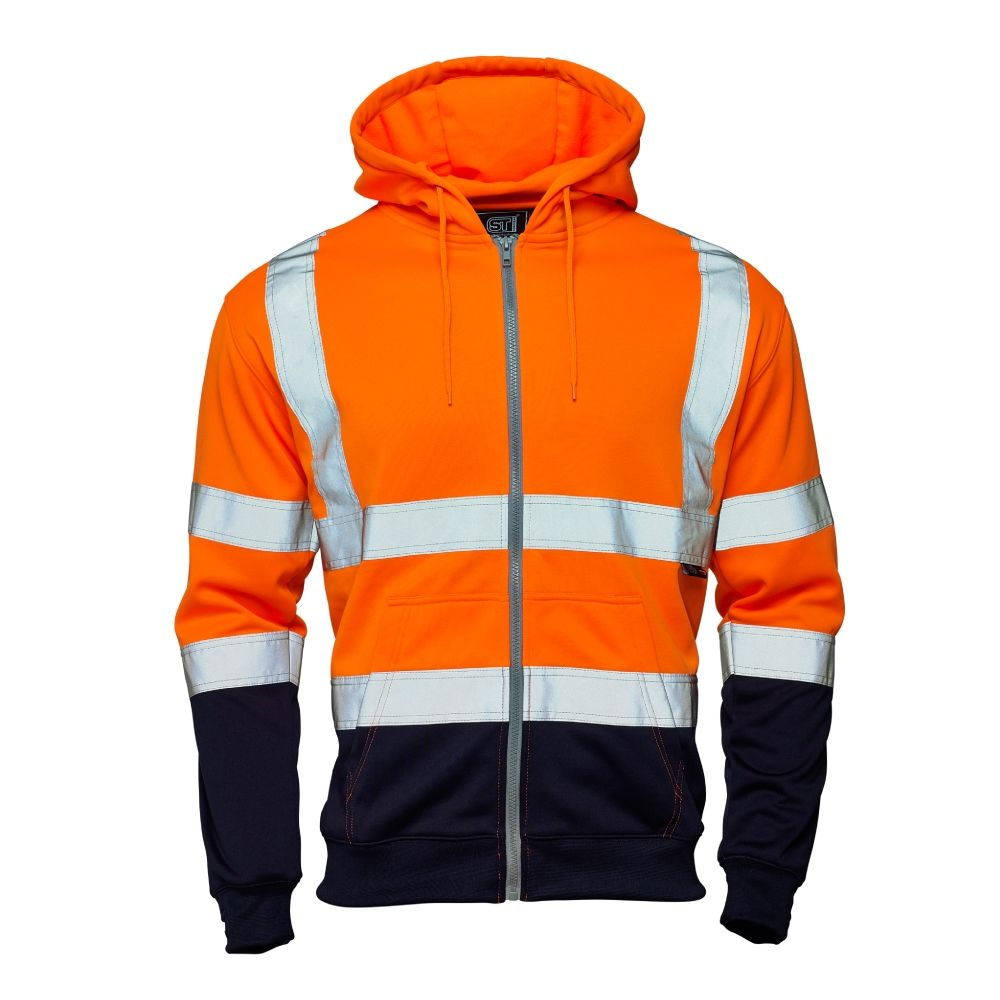 Supertouch 3188 Hi Vis Orange 2 Tone Hooded Zipped Sweatshirt-0